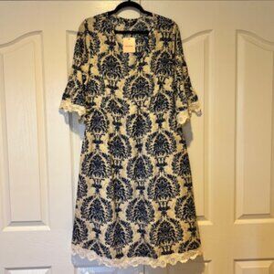 BllomChic Damask Print Lace Detail Midi Dress 14-16/1X